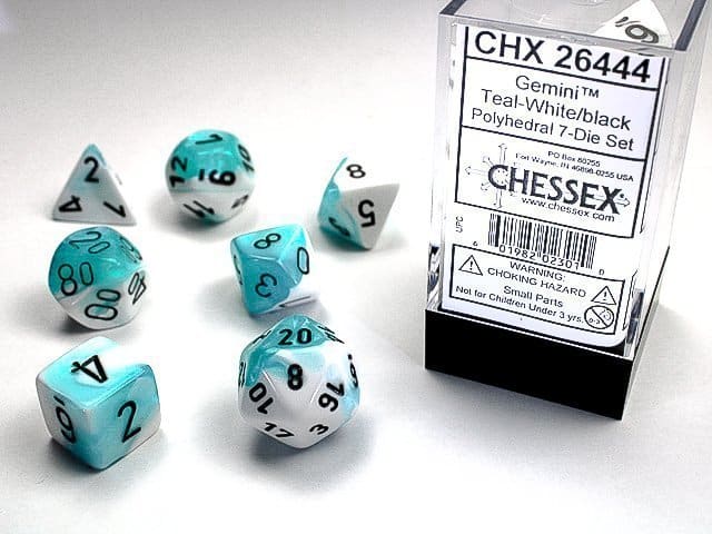 chessex marble white teal black 26444 01