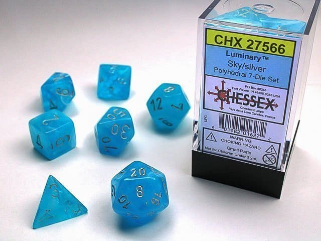 chessex 7 dice luminary sky silver 27566 01